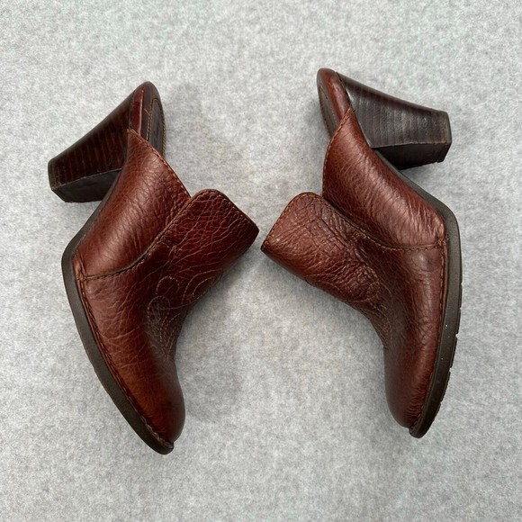 Born Crown Womens Mules Brown Leather Clog Heel Size 7M 38 BOC By Born - Picture 4 of 11